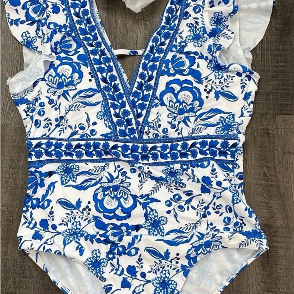 Elegant Blue Floral Women's One-Piece Swimsuit